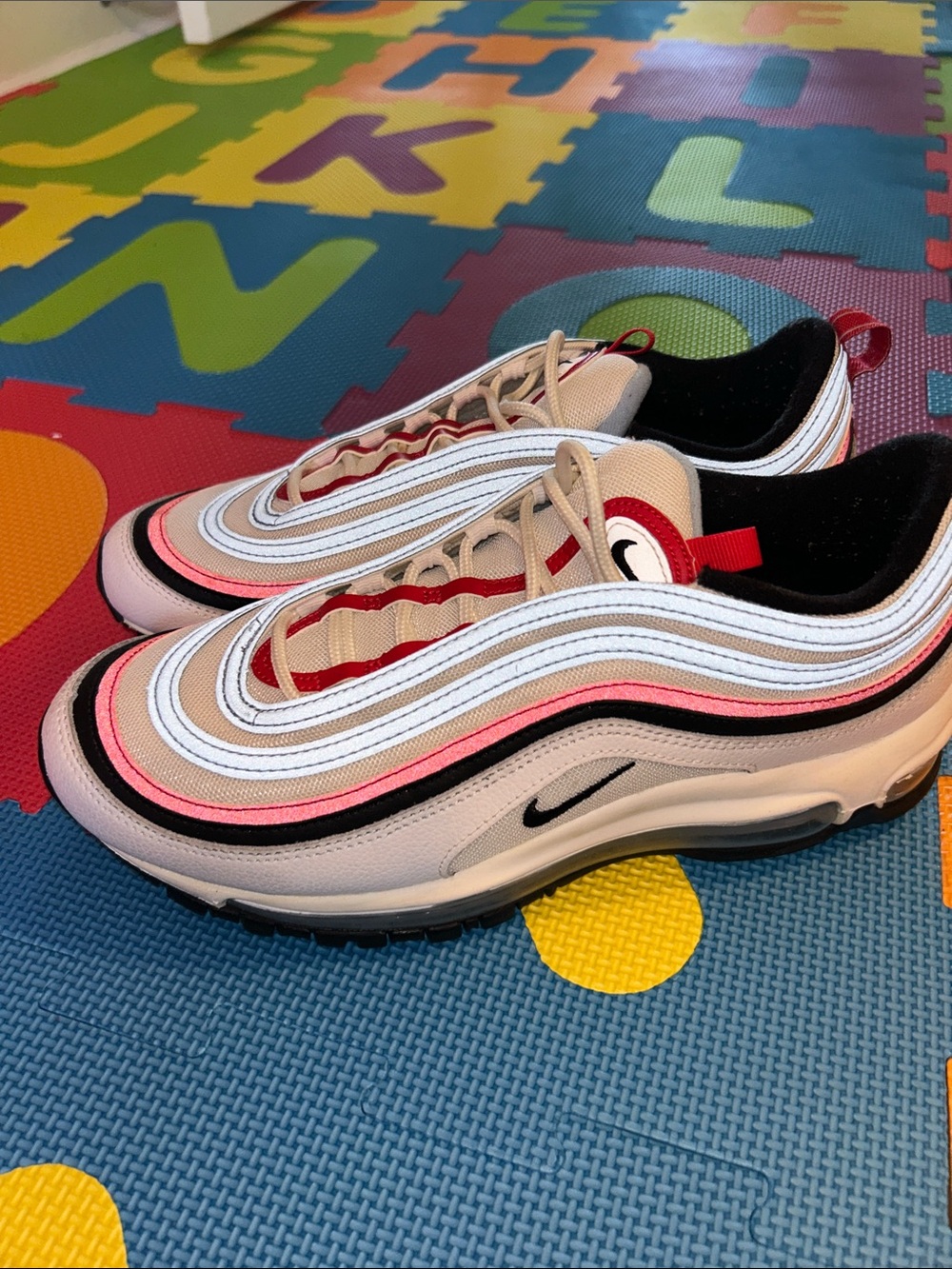 Nike Men Air Max 97 Sneakers in Pink, White, Black, Beige